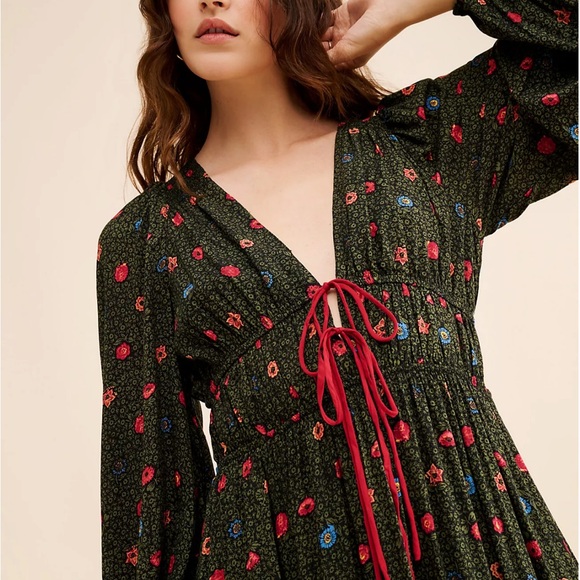 free people movement Dresses & Skirts - FP Movement by Free People Floral Maxi Dress - Black/red and yellow/dots